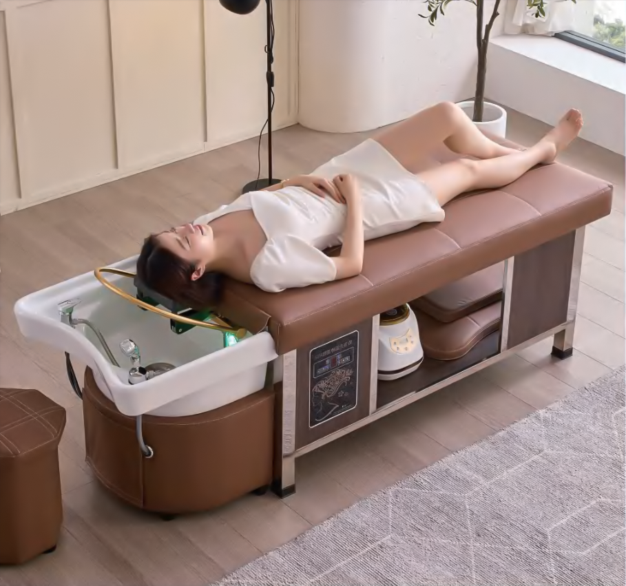 All-in-One Thai Style Head Spa Bed with Water Circulation, Steaming Function, and Shampoo Station for Salon & Beauty Massage Use