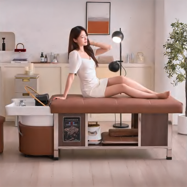 All-in-One Thai Style Head Spa Bed with Water Circulation, Steaming Function, and Shampoo Station for Salon & Beauty Massage Use