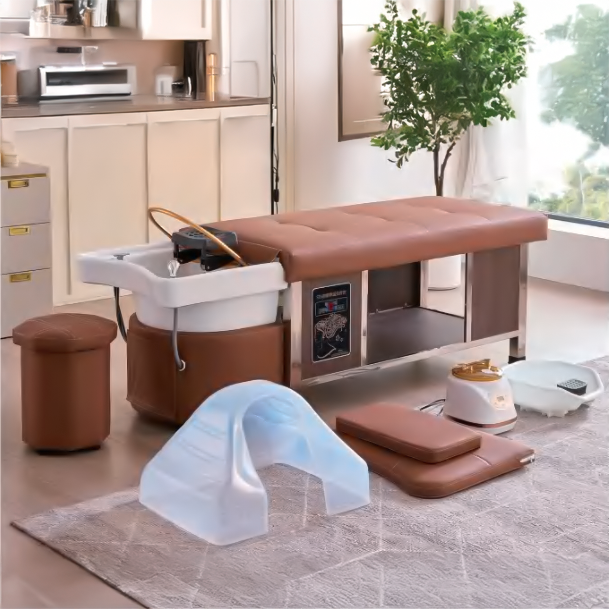 All-in-One Thai Style Head Spa Bed with Water Circulation, Steaming Function, and Shampoo Station for Salon & Beauty Massage Use