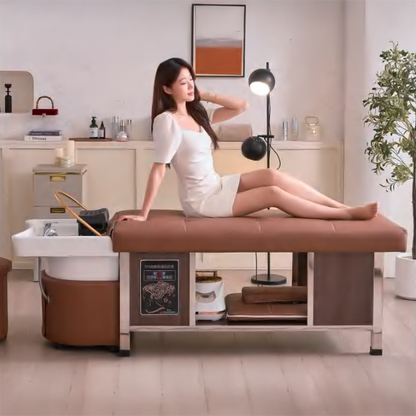 All-in-One Thai Style Head Spa Bed with Water Circulation, Steaming Function, and Shampoo Station for Salon & Beauty Massage Use